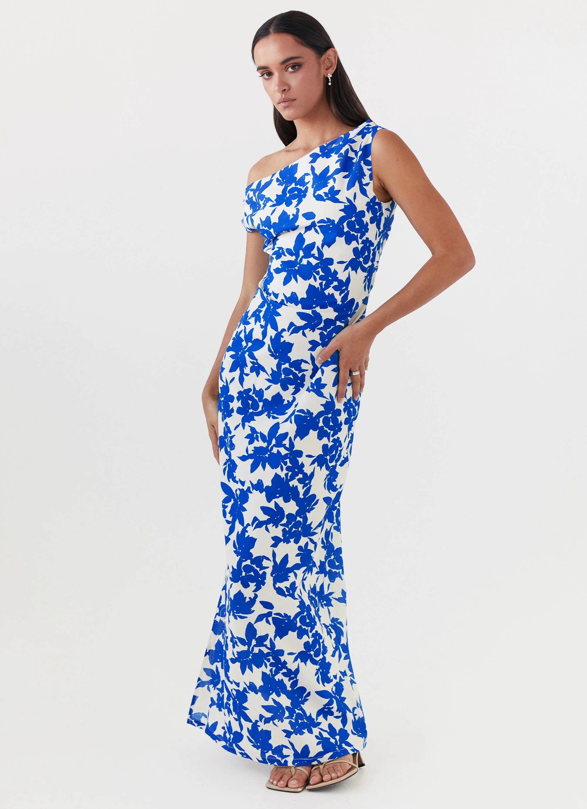 Pyper Off Shoulder Maxi Dress - Blue Floral Polite Color