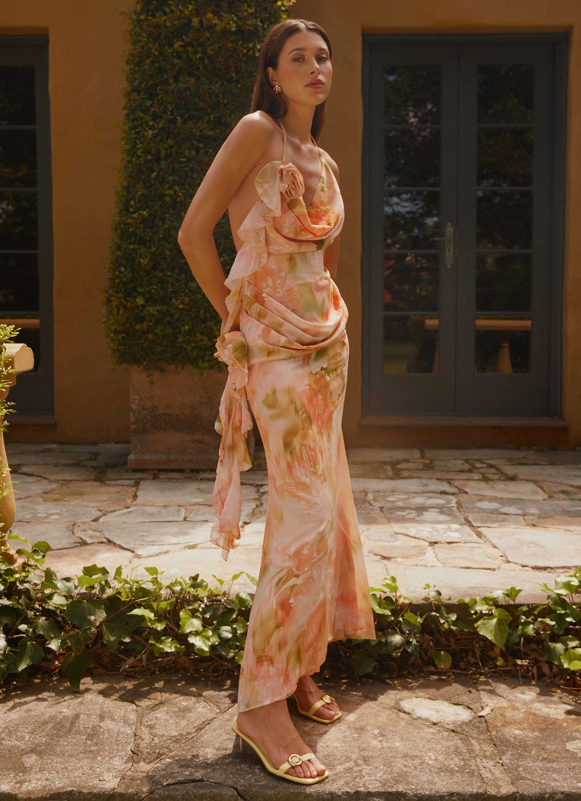 Grab Now Diedre Rose Strappy Maxi Dress - Sunset Floral