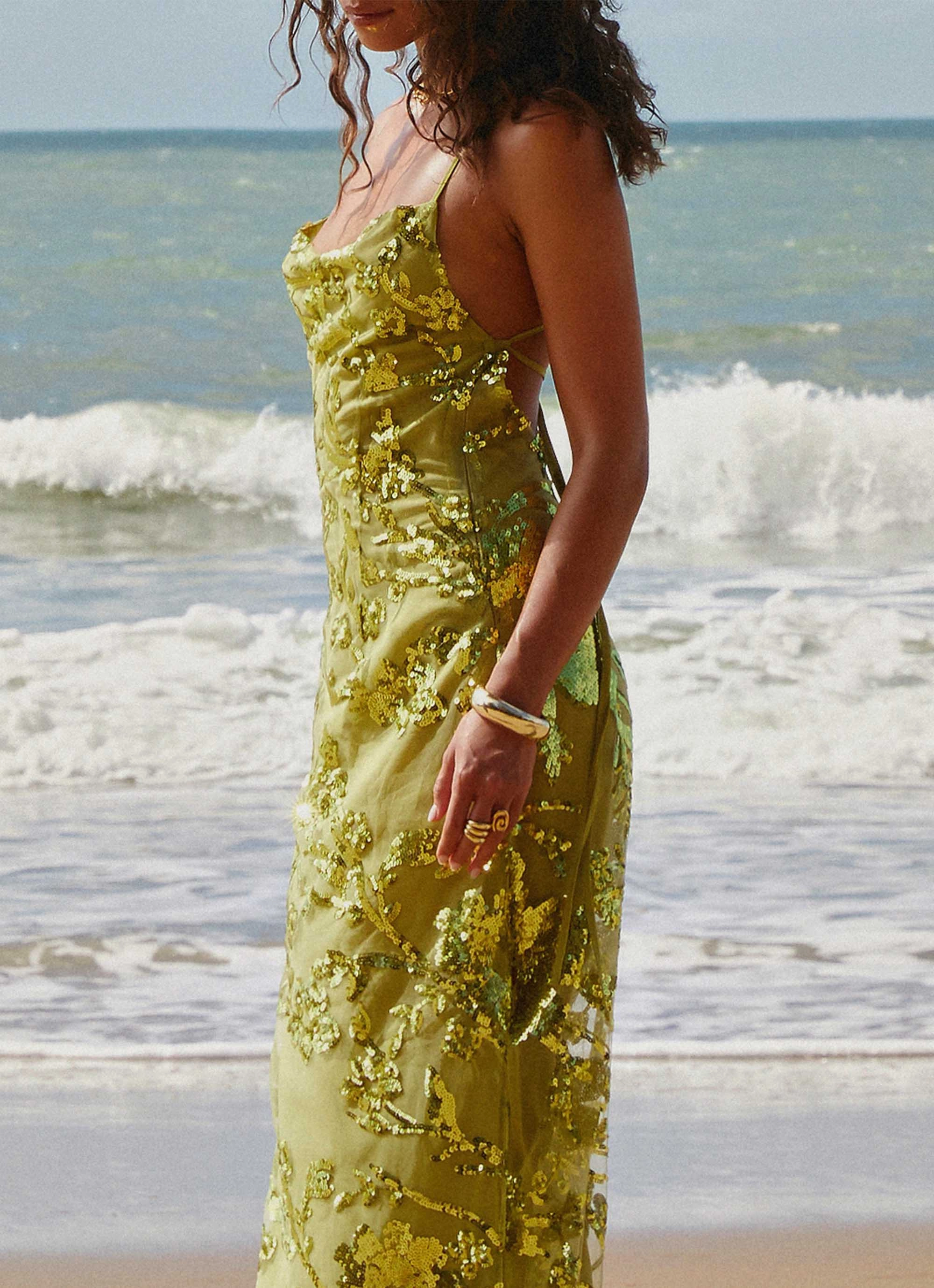 Havana Sequin Maxi Dress - Lime Neutral Feel Art-Gallery