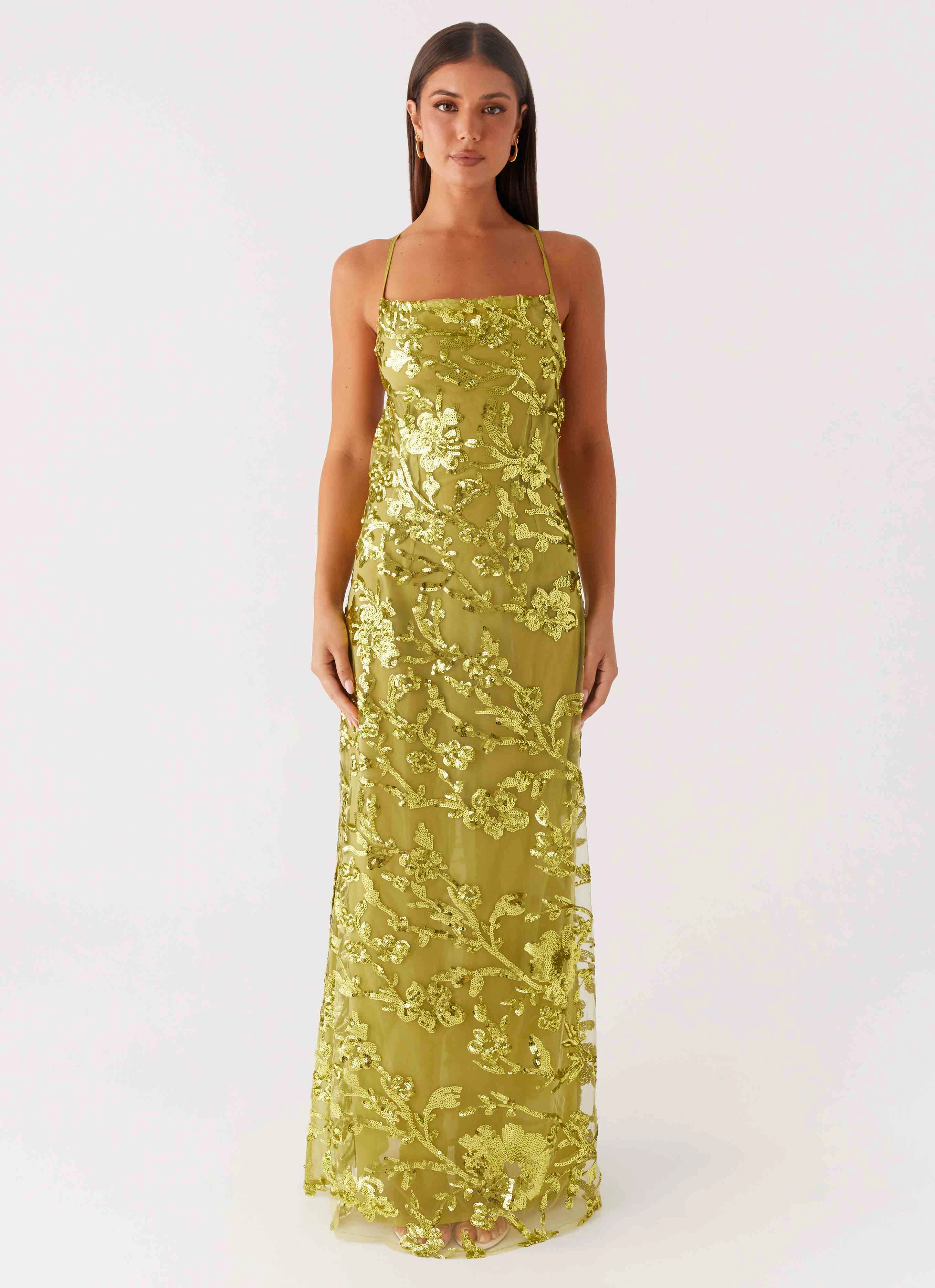 Havana Sequin Maxi Dress - Lime single wear