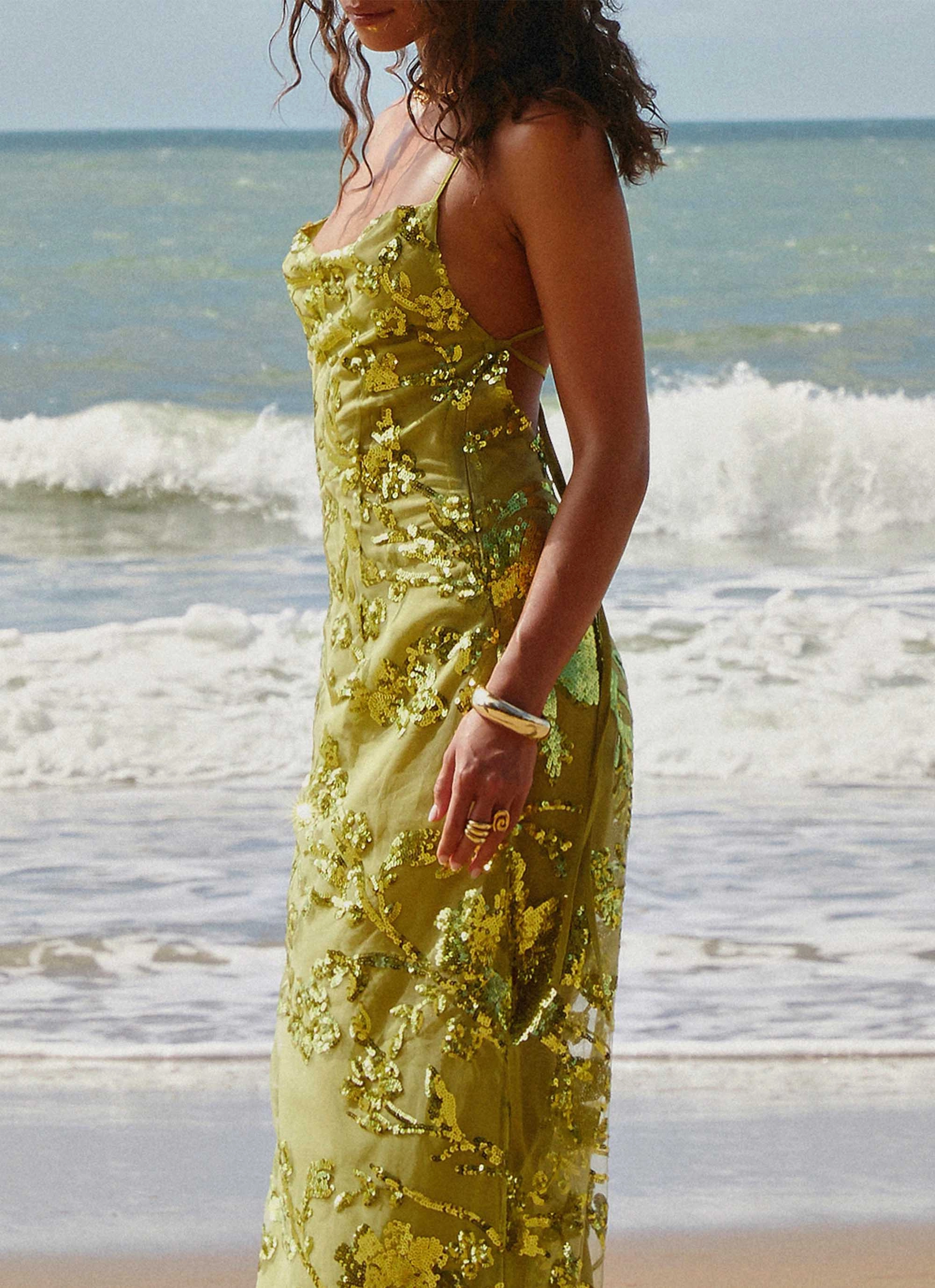 Havana Sequin Maxi Dress - Lime Perfect Wearable Stay Cool