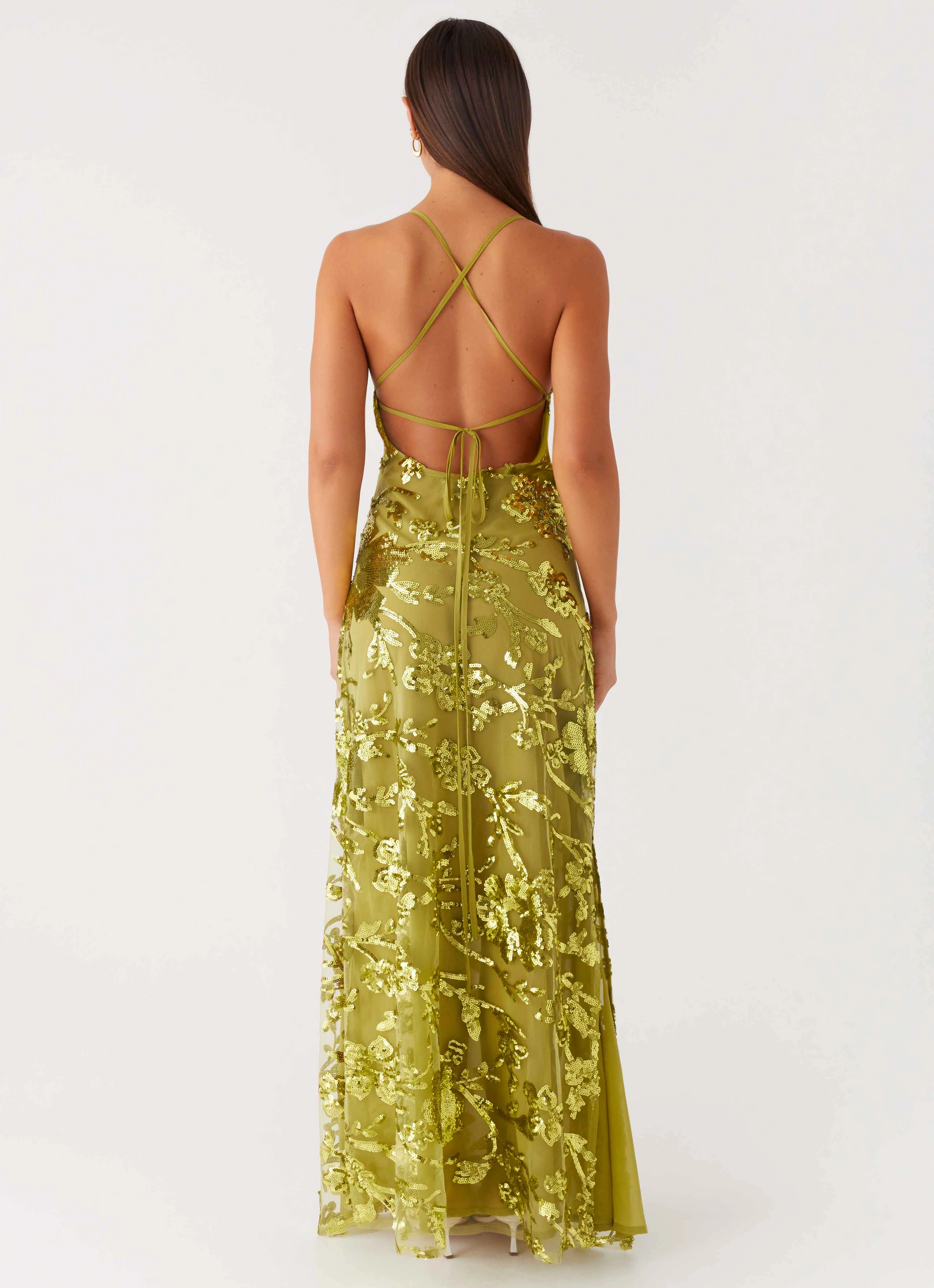 Havana Sequin Maxi Dress - Lime Flattering Cut Wear Softly Structured