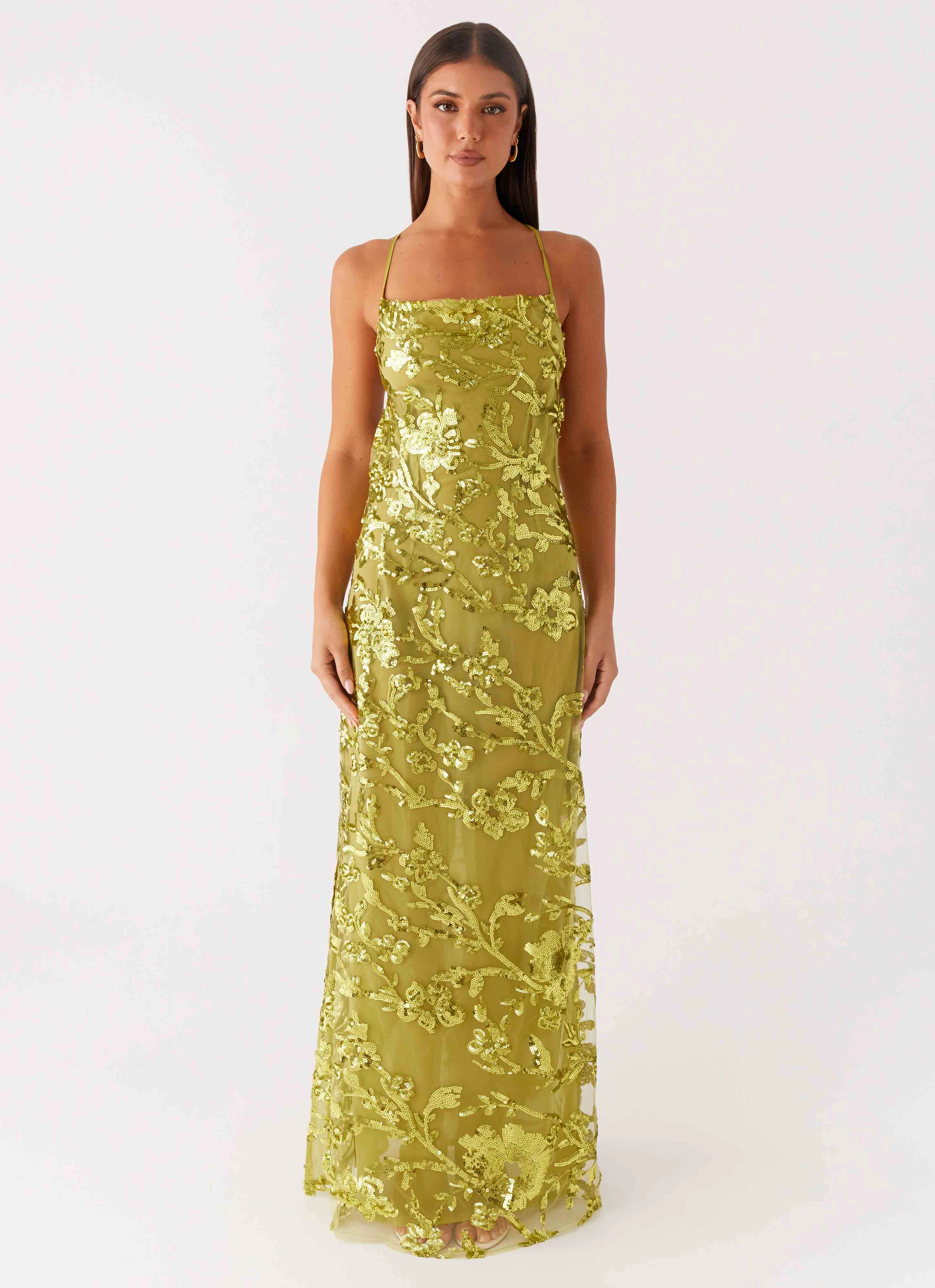 Havana Sequin Maxi Dress - Lime Shade Glow