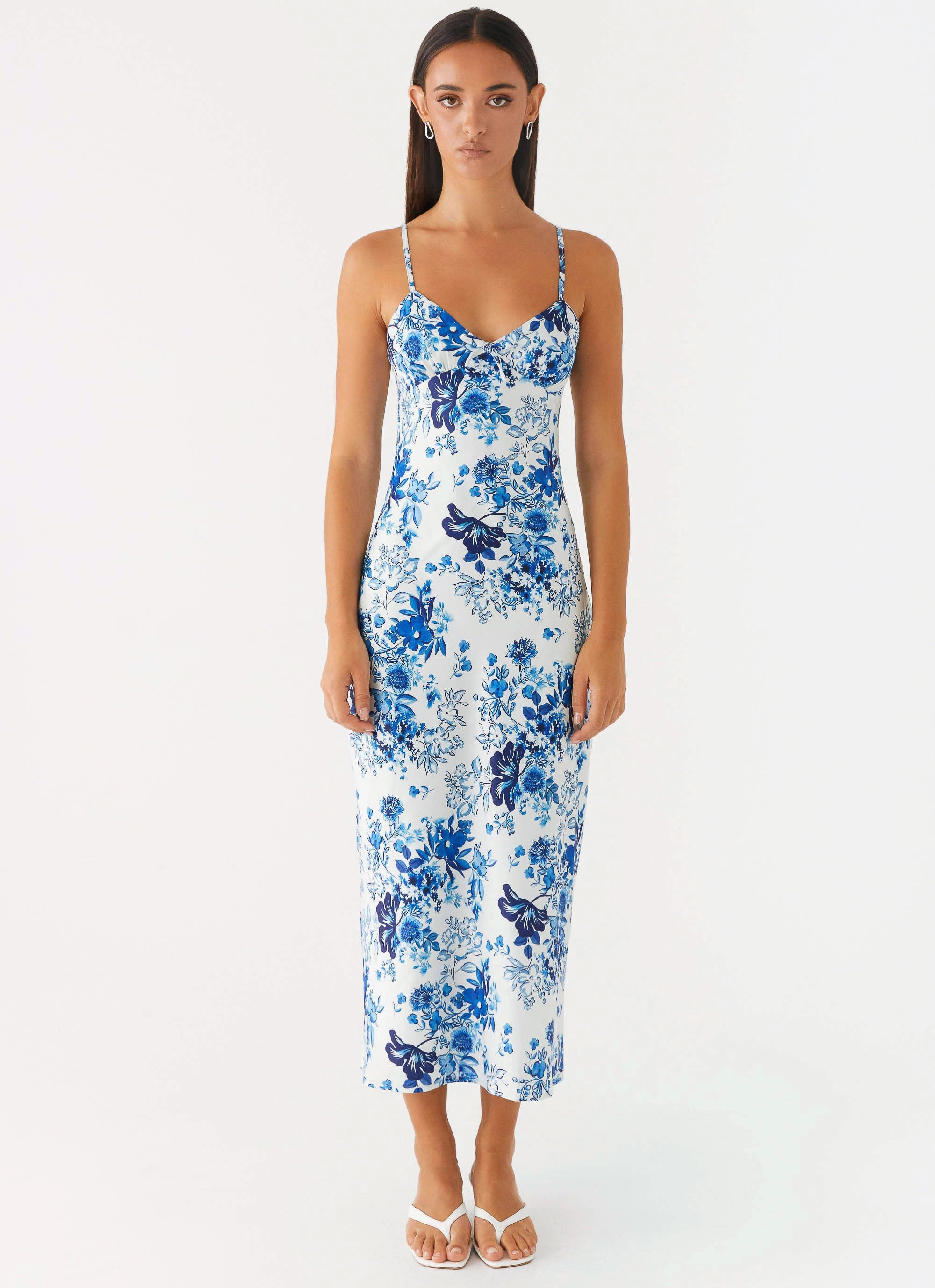 Take Chances Midi Dress - Serene Sky Floral Summer Air