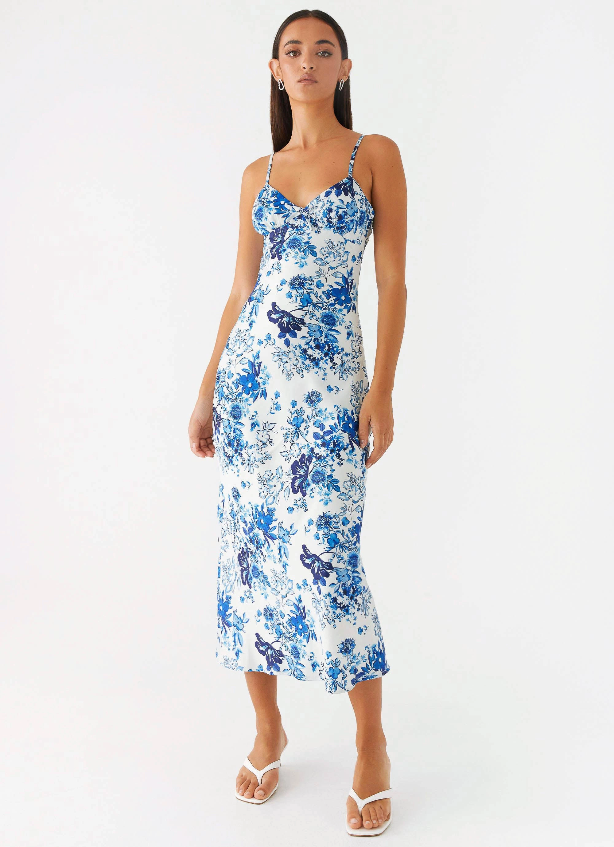 Open Design Take Chances Midi Dress - Serene Sky Floral