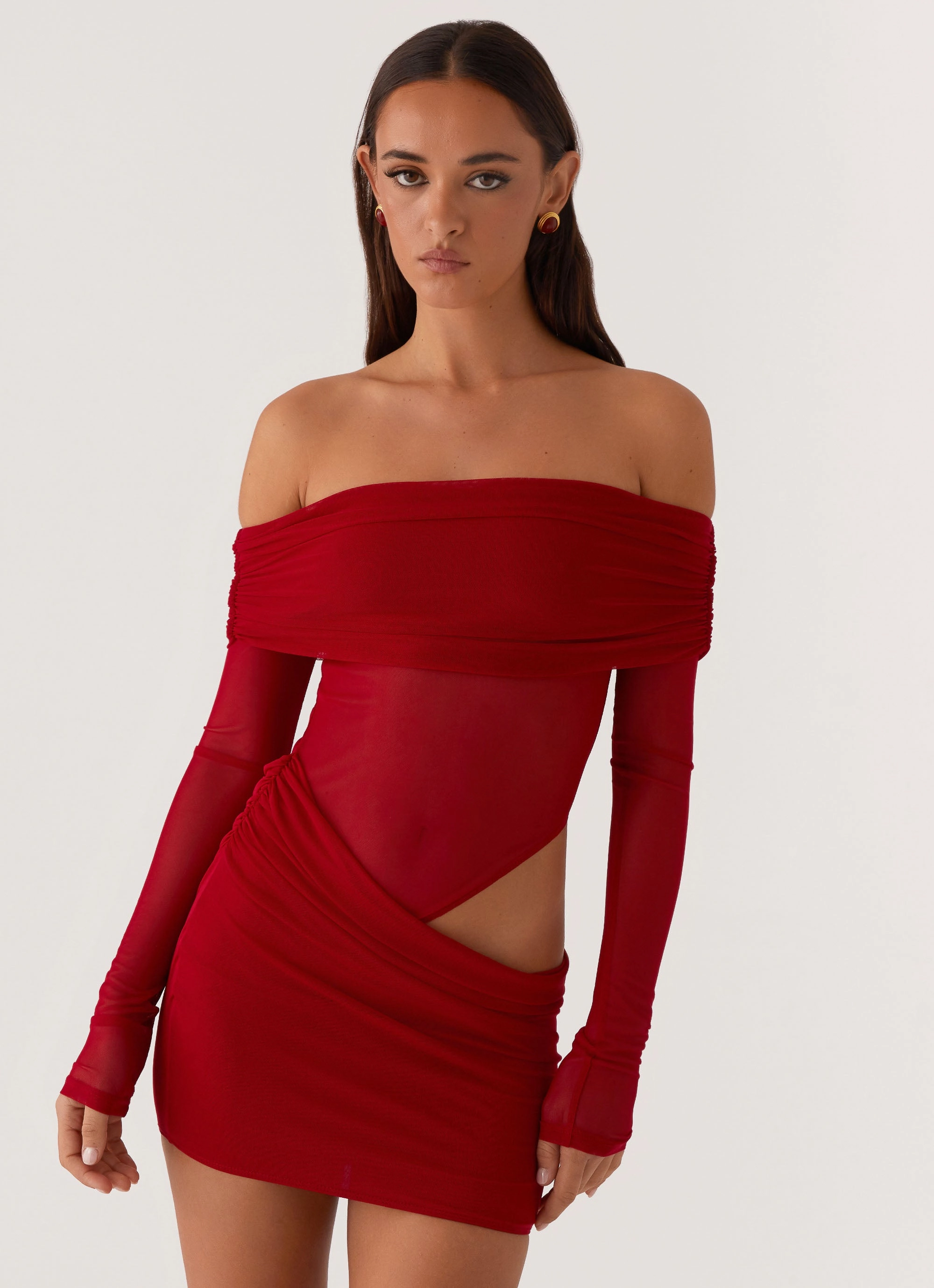 No Doubt Mini Dress - Red Gentle Texture Form Fit