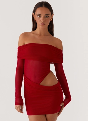 No Doubt Mini Dress - Red Side-Slit solo wear
