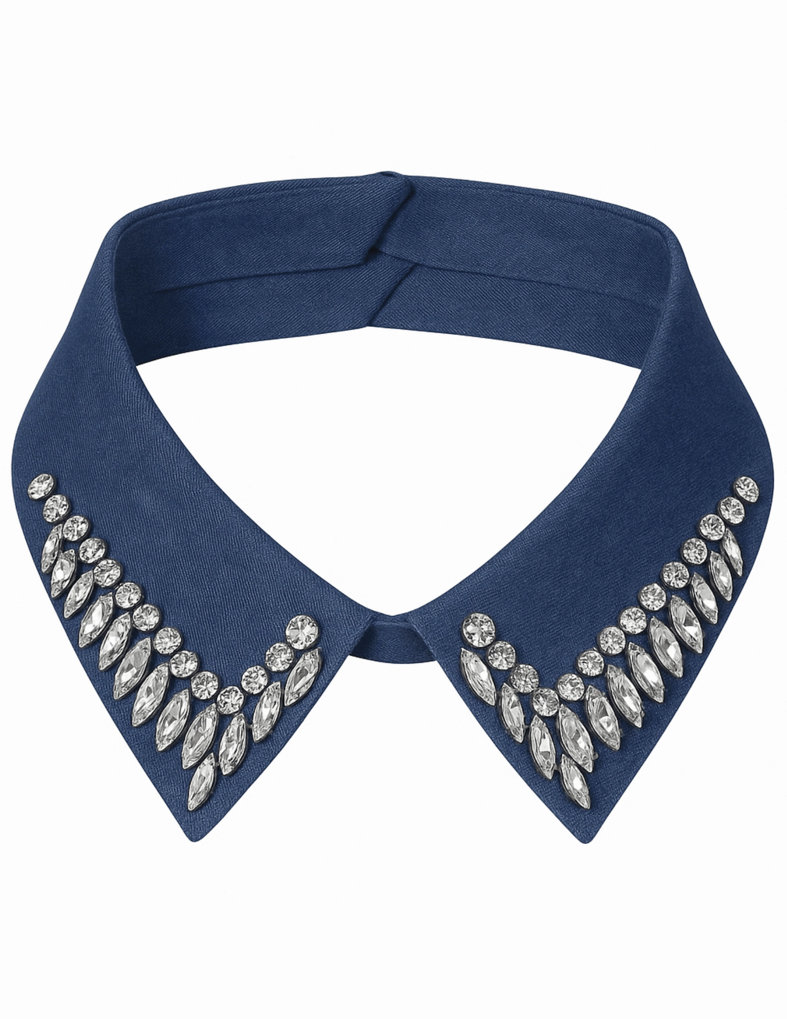 Versatile Comfort Wear Stretch Fit Wear Fleur de Cam??lia Embellished False Collar in Denim