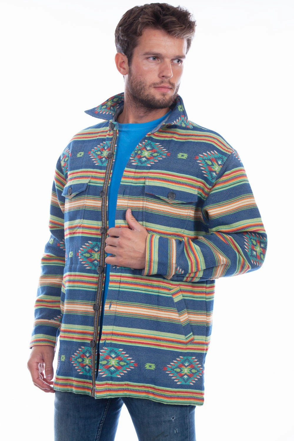 Scully Mens Southwest Shirt Denim 100% Cotton Cotton Jacket Basic Fit