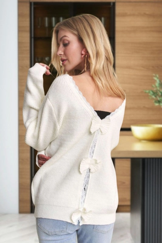 All-Weather Comfort Becky Bow Back Accent Sweater Top