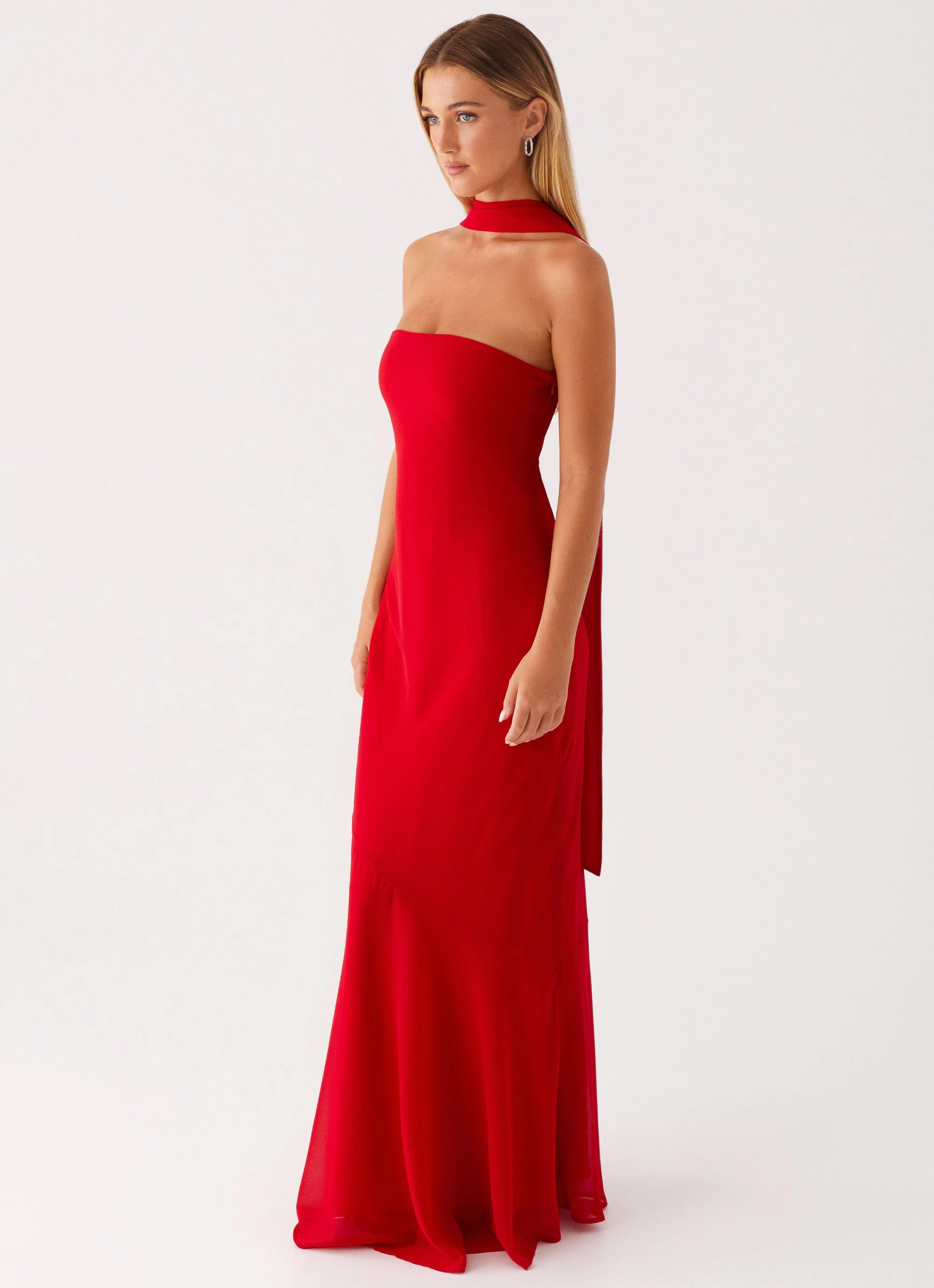 Formal Aura Soft Tones Under The Pagoda Maxi Dress - Red
