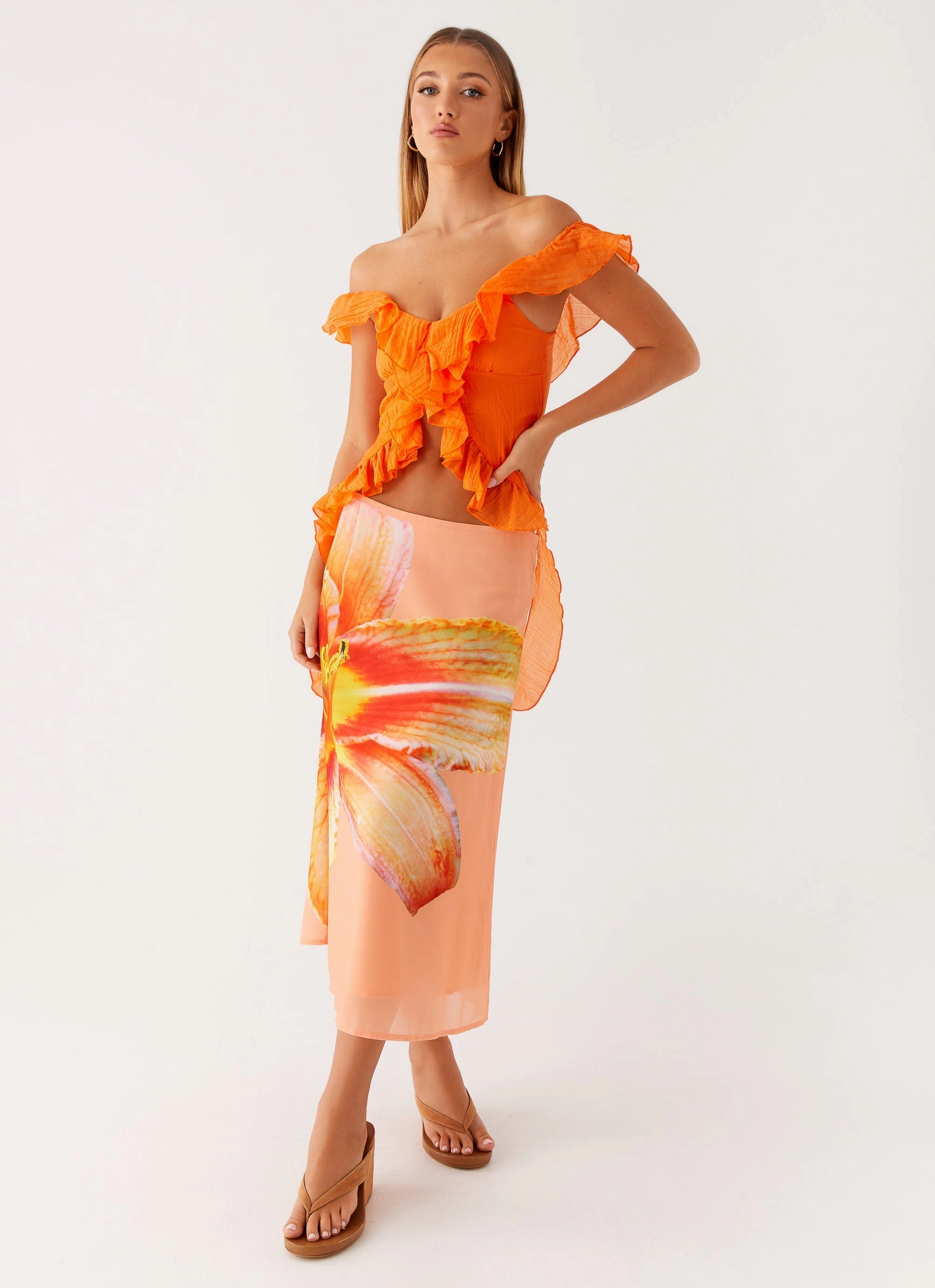 Breathable Lining Dylan Off Shoulder Top - Orange