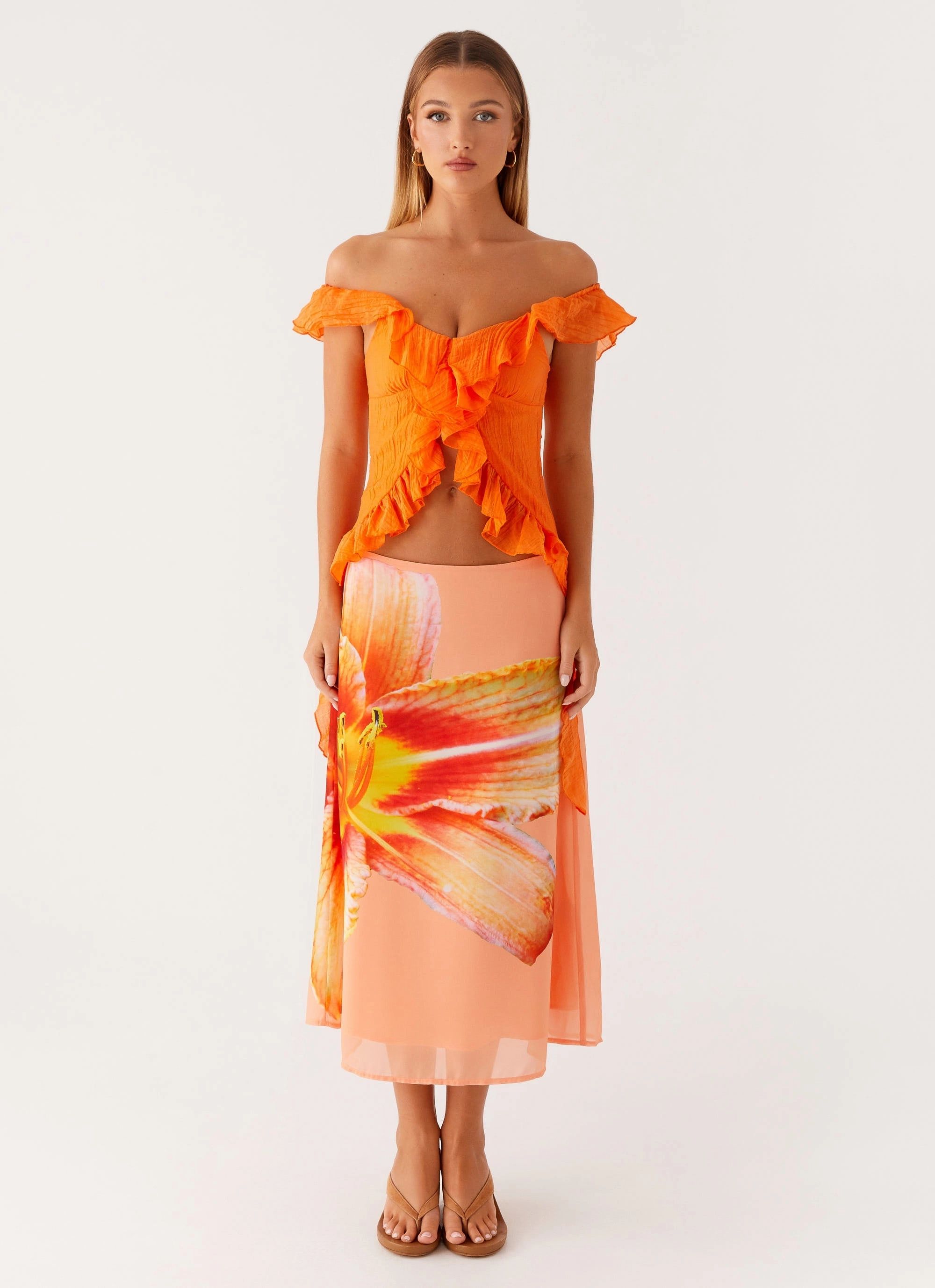 Non Slip Shoulder Seams Dylan Off Shoulder Top - Orange