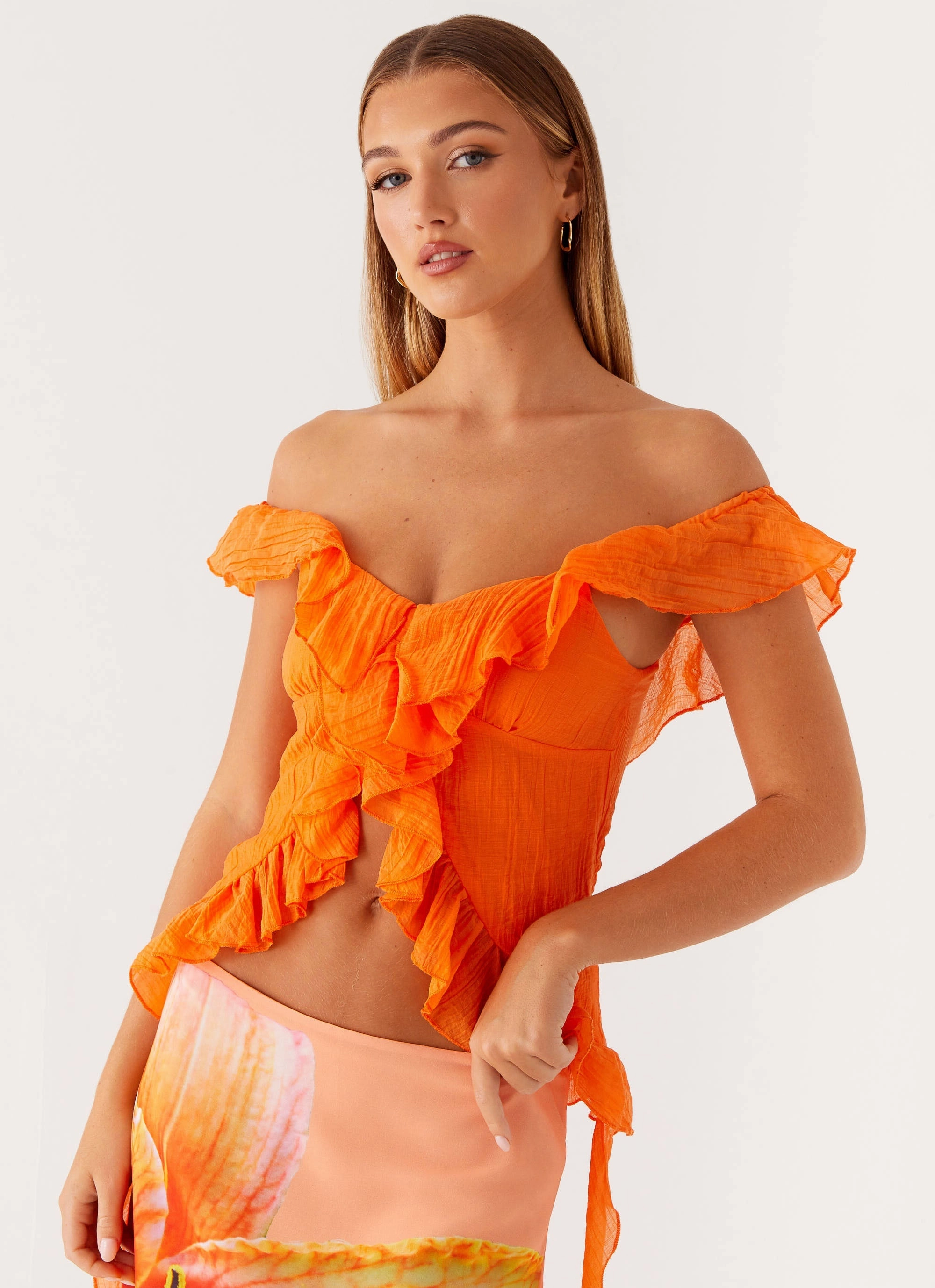 Dylan Off Shoulder Top - Orange Hidden Ventilation Zones