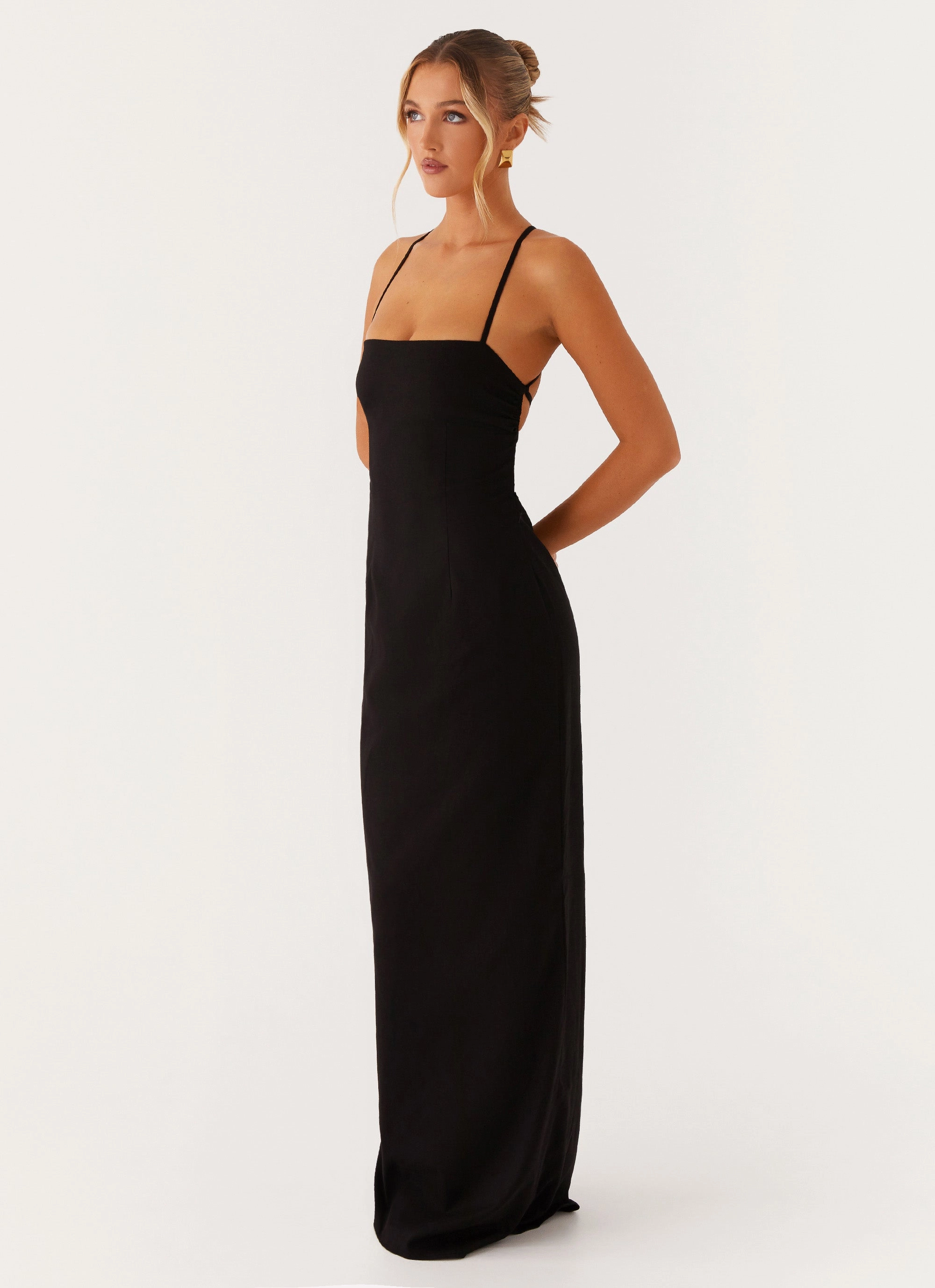Cora Backless Maxi Dress - Black Classic Look Coffee Break