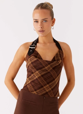 QuickDry Technology Stateside Cowl Top - Plaid