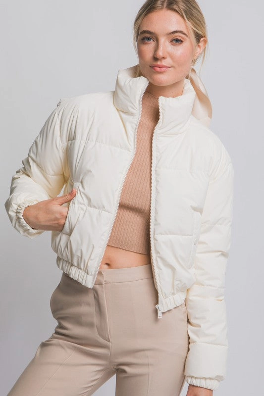 Clean Lines Quick Access Closures Haylie High Collar Zip- Up Puffer Jacket