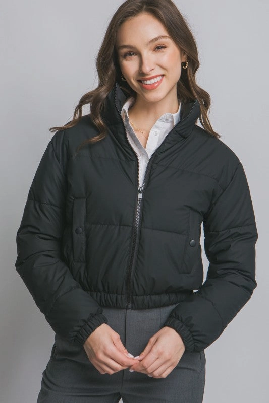 Ergonomic Fit Haylie High Collar Zip- Up Puffer Jacket