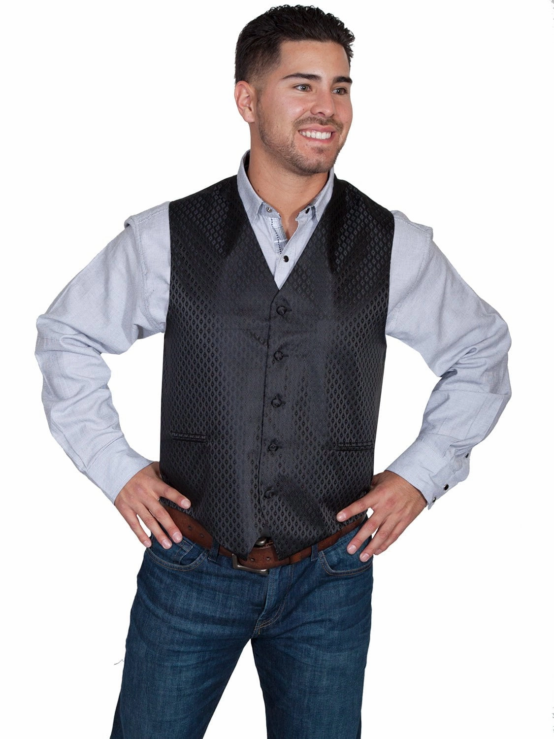 Magnetic Fastenings AntiStaticCoating Scully Mens Black Polyester Diamond Dot Vest