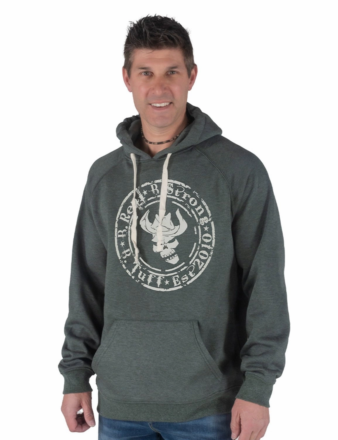 B Tuff Mens Skull Print Pine Poly/Rayon Hoodie WindResistant Coating Neutral Street Style