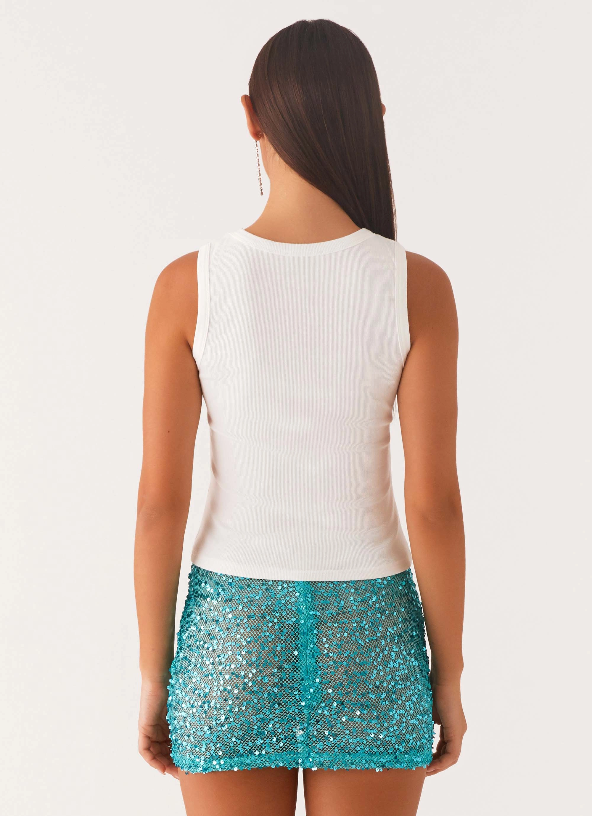 FrictionResistant Fabric YarnBlend Signature Beaded Logo Tank - White