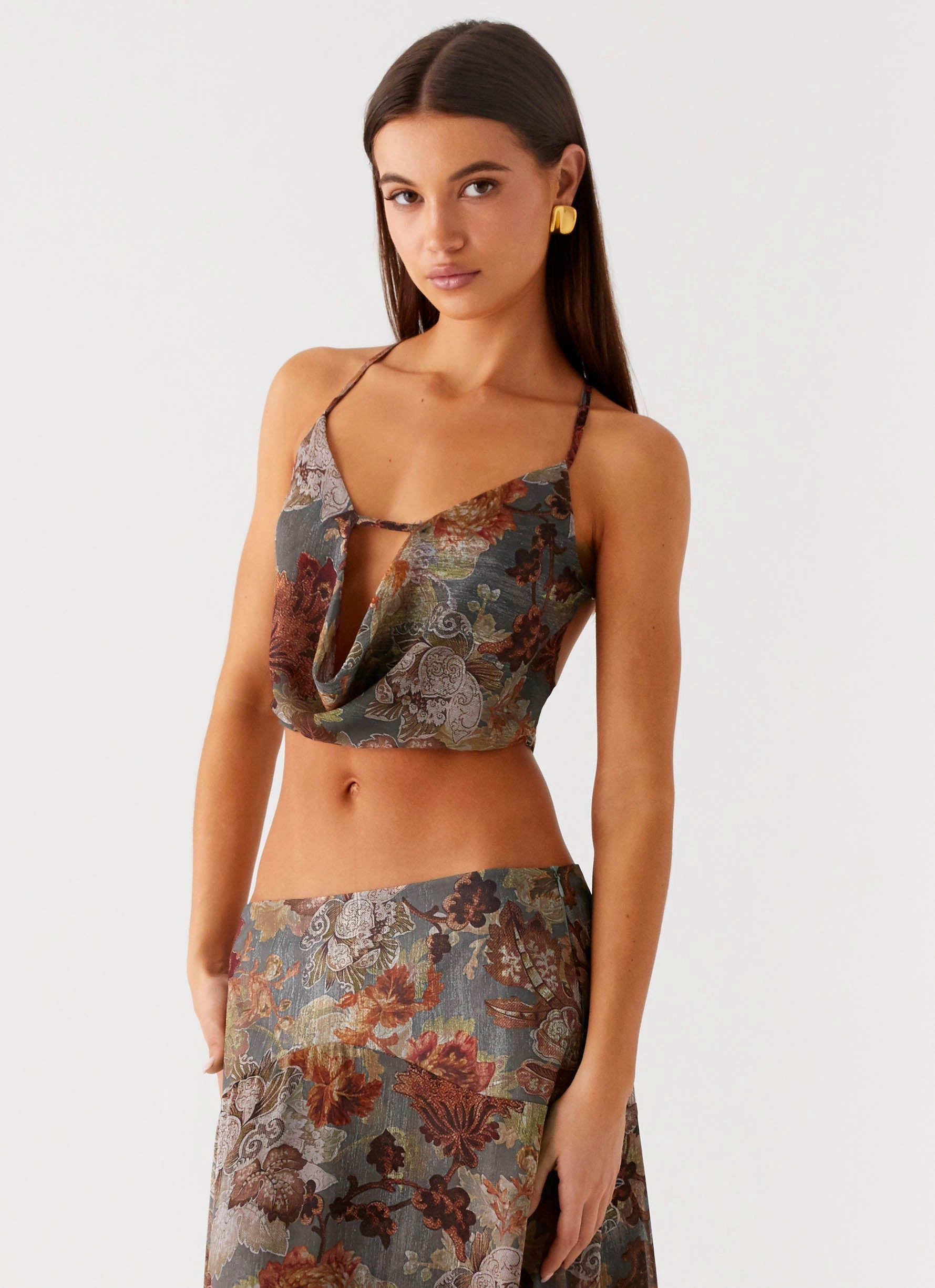 Antibacterial Fabric QuickReleaseFastenings Rosewood Cowl Top - Vintage Blossom