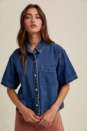 Boxy Denim Button Up Shirt Breathable mesh panel