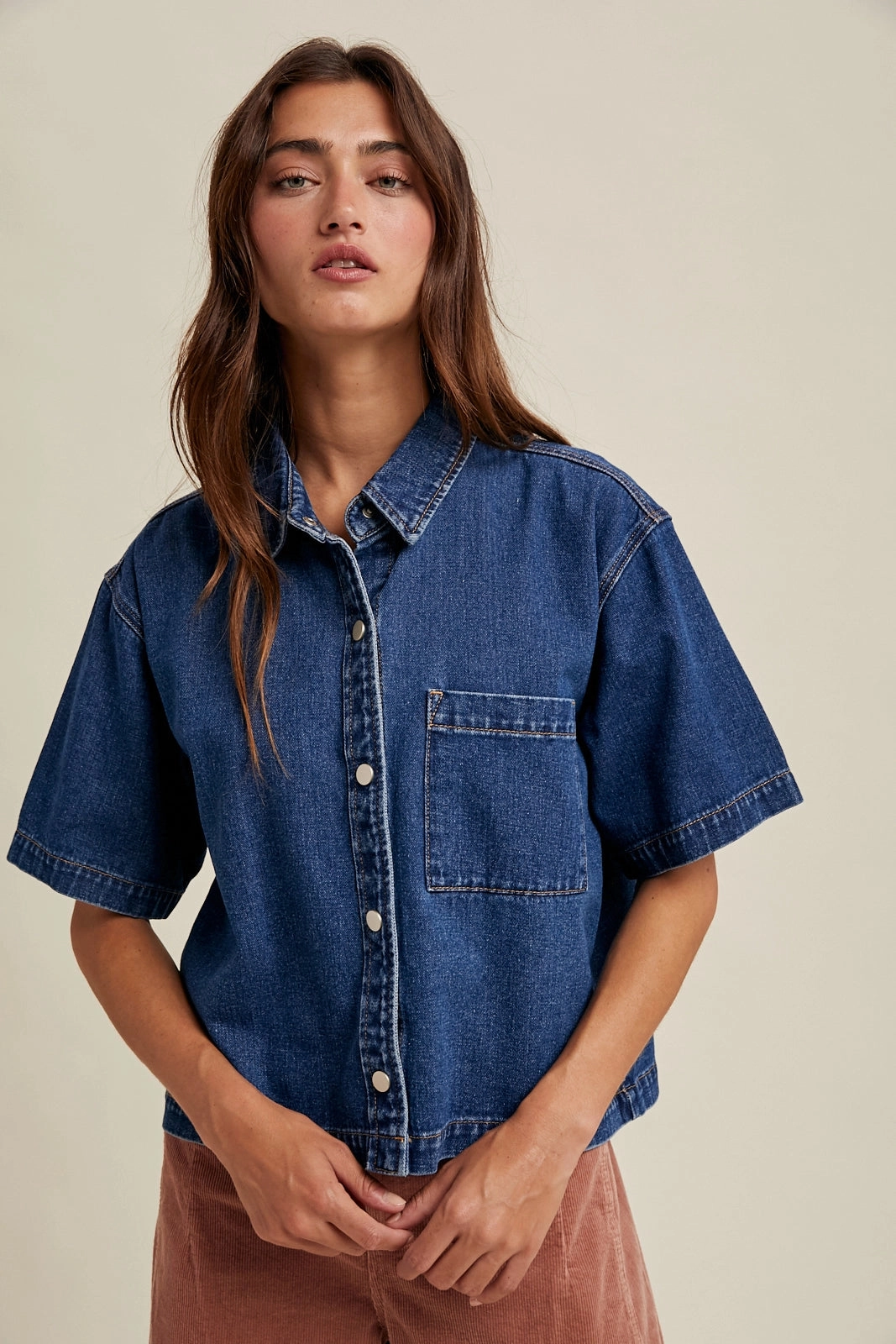 Boxy Denim Button Up Shirt Fashion Blouse BreathableBackVents