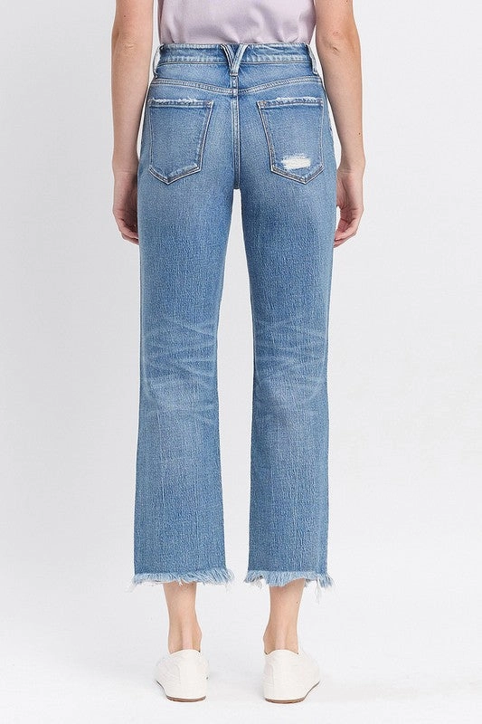 Sawyer High Rise Frayed Hem Straight Jeans Sustainable Manufacturing