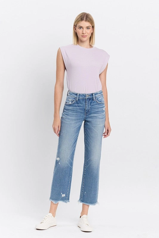 Formal Blouse Sawyer High Rise Frayed Hem Straight Jeans