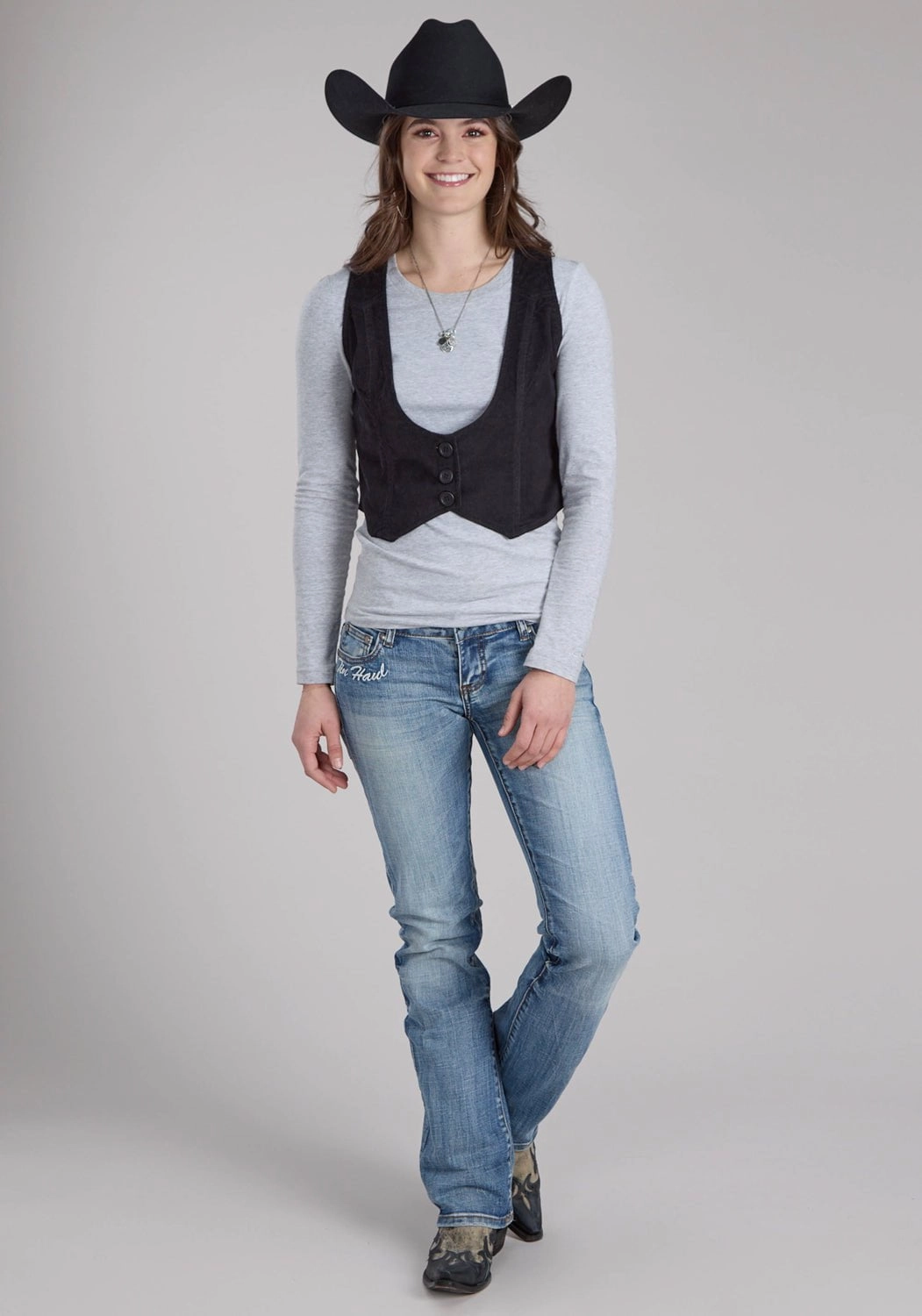 Breathable Material Roper Womens Fitted Mini Corduroy Black 100% Cotton Vest