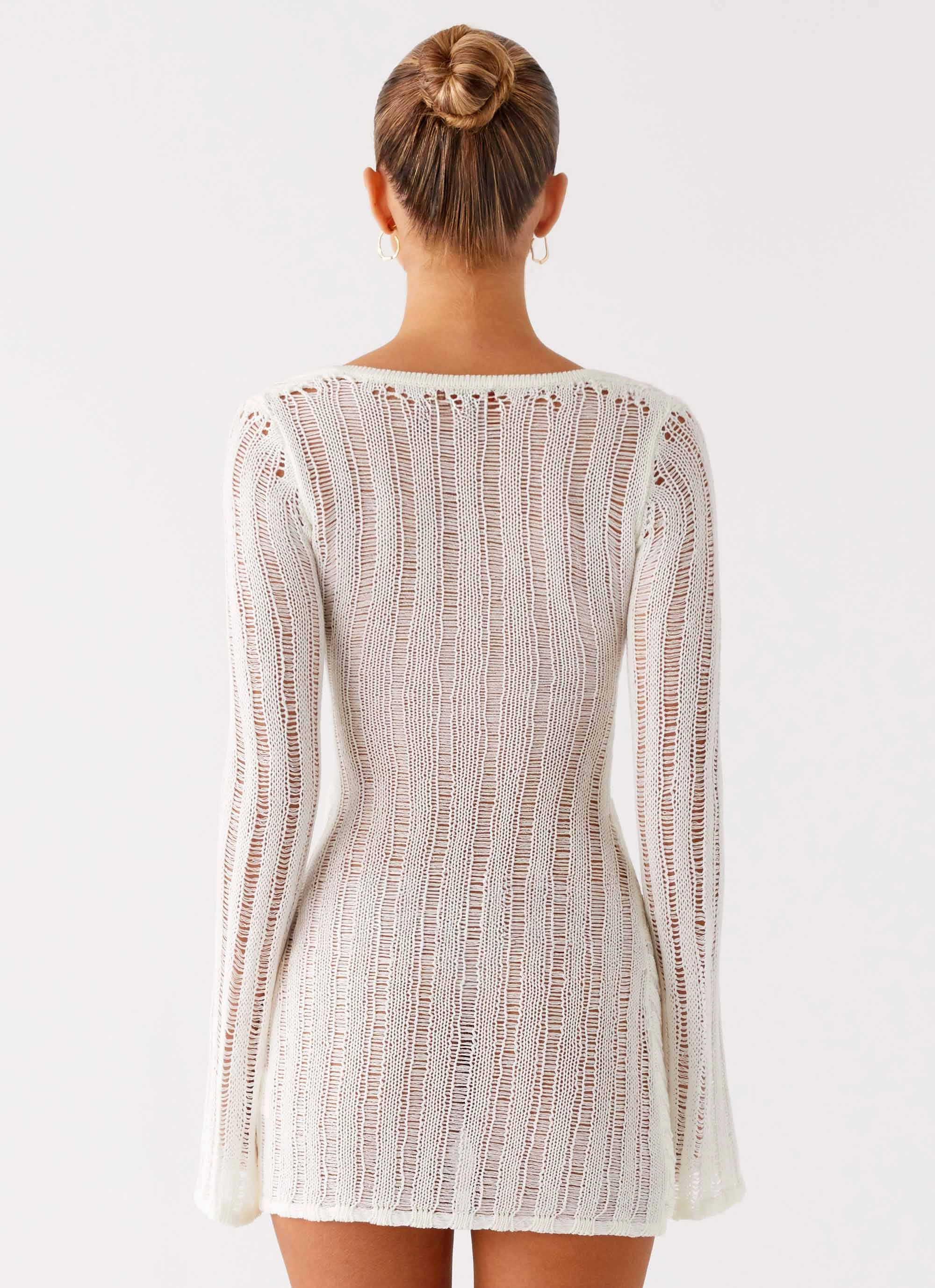 Sorelle Long Sleeve Twist Mini Dress - Ivory Texture Rich Cool Motion