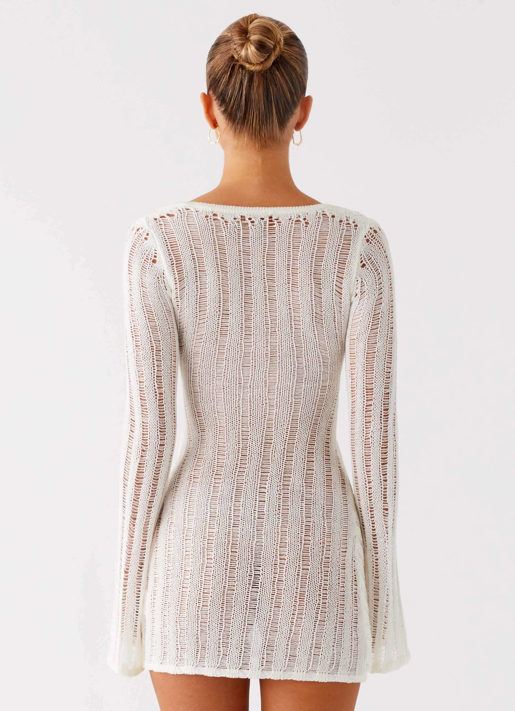 Sorelle Long Sleeve Twist Mini Dress - Ivory Mesh-Detail Effortless Touch
