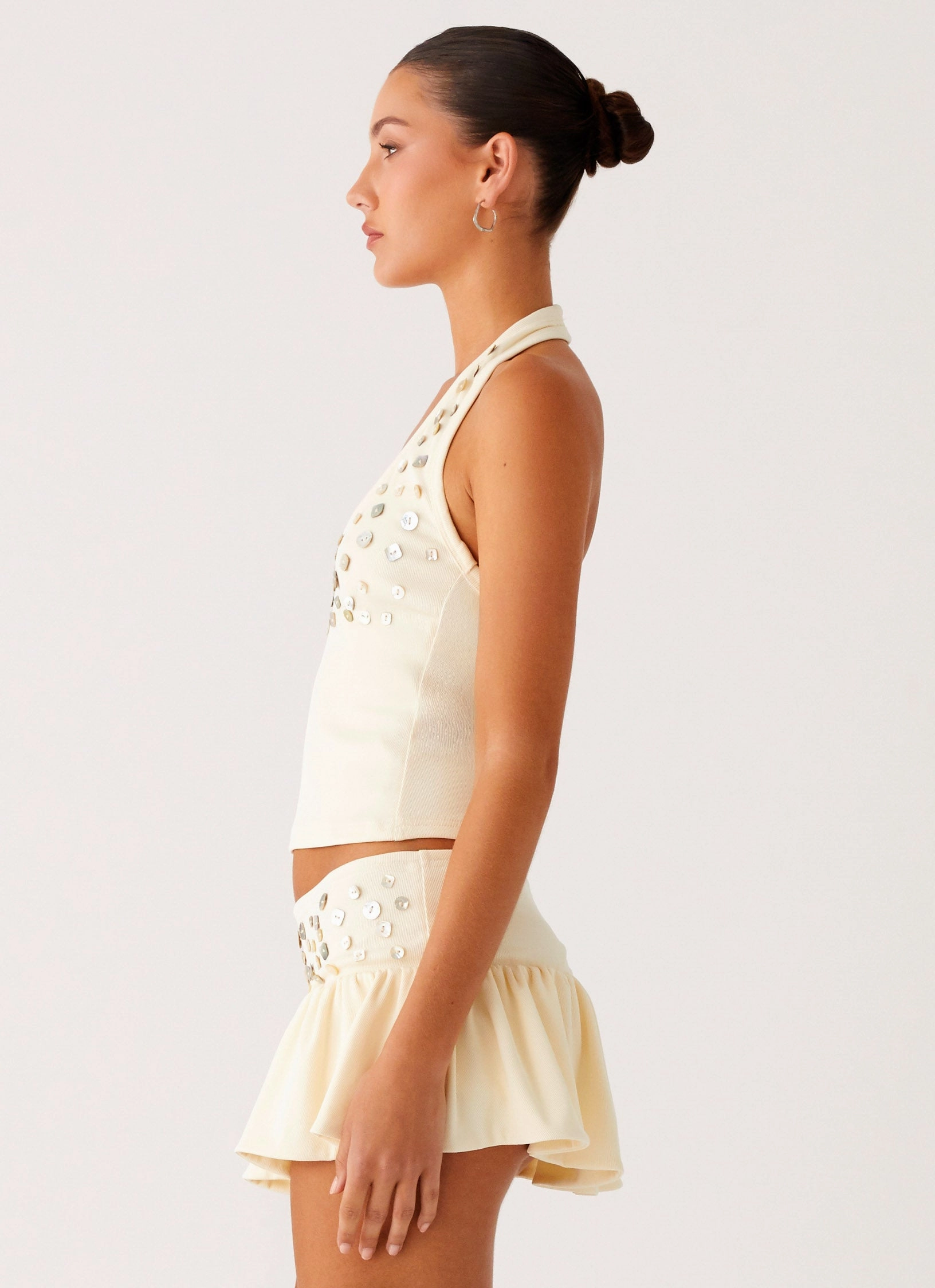 Vegas Nights Halter Neck Top - Yellow Casual Button-Down