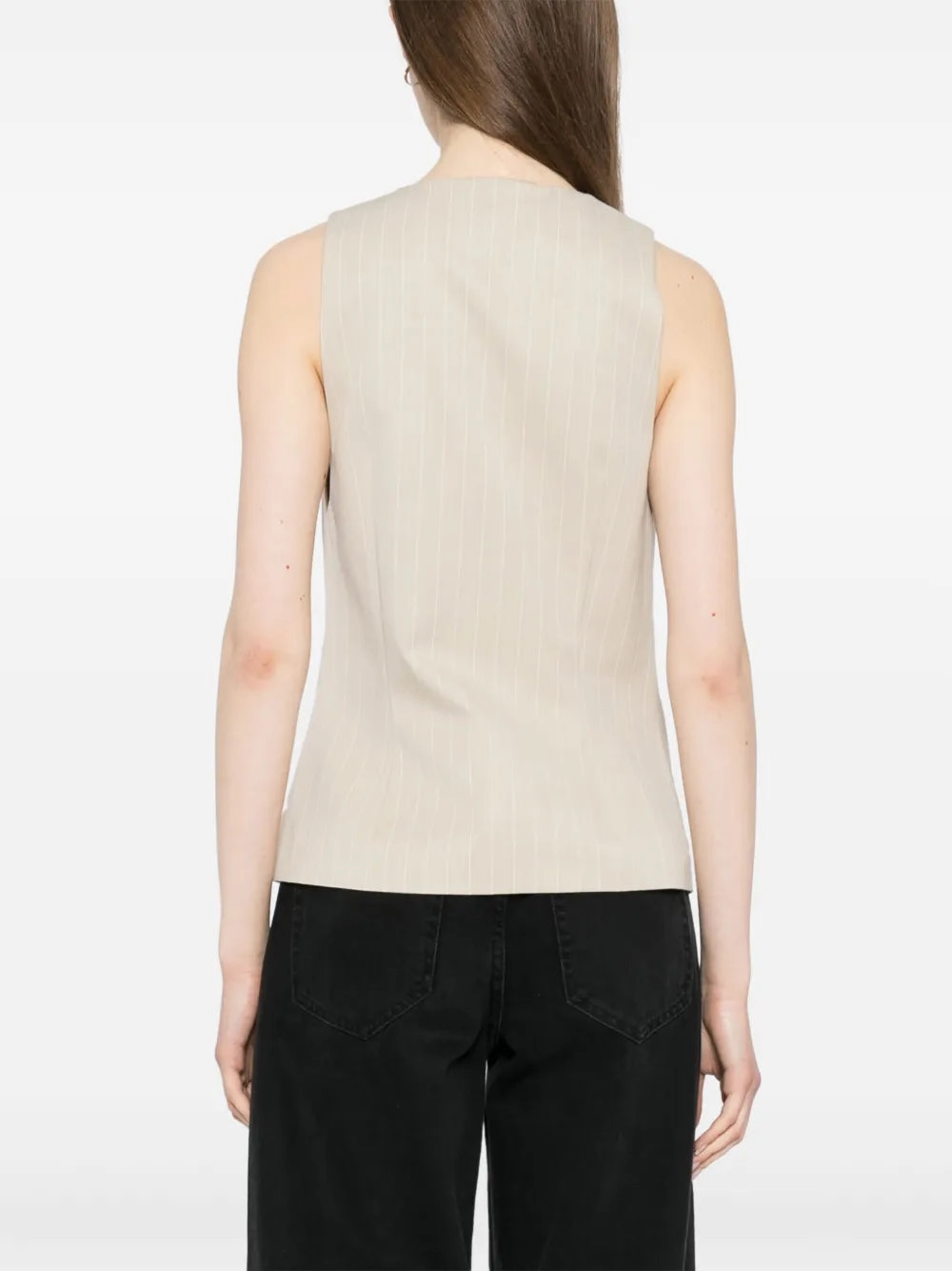 Pinstripe Wool Vest in Latte Ventilated Mesh Panels StretchFabric