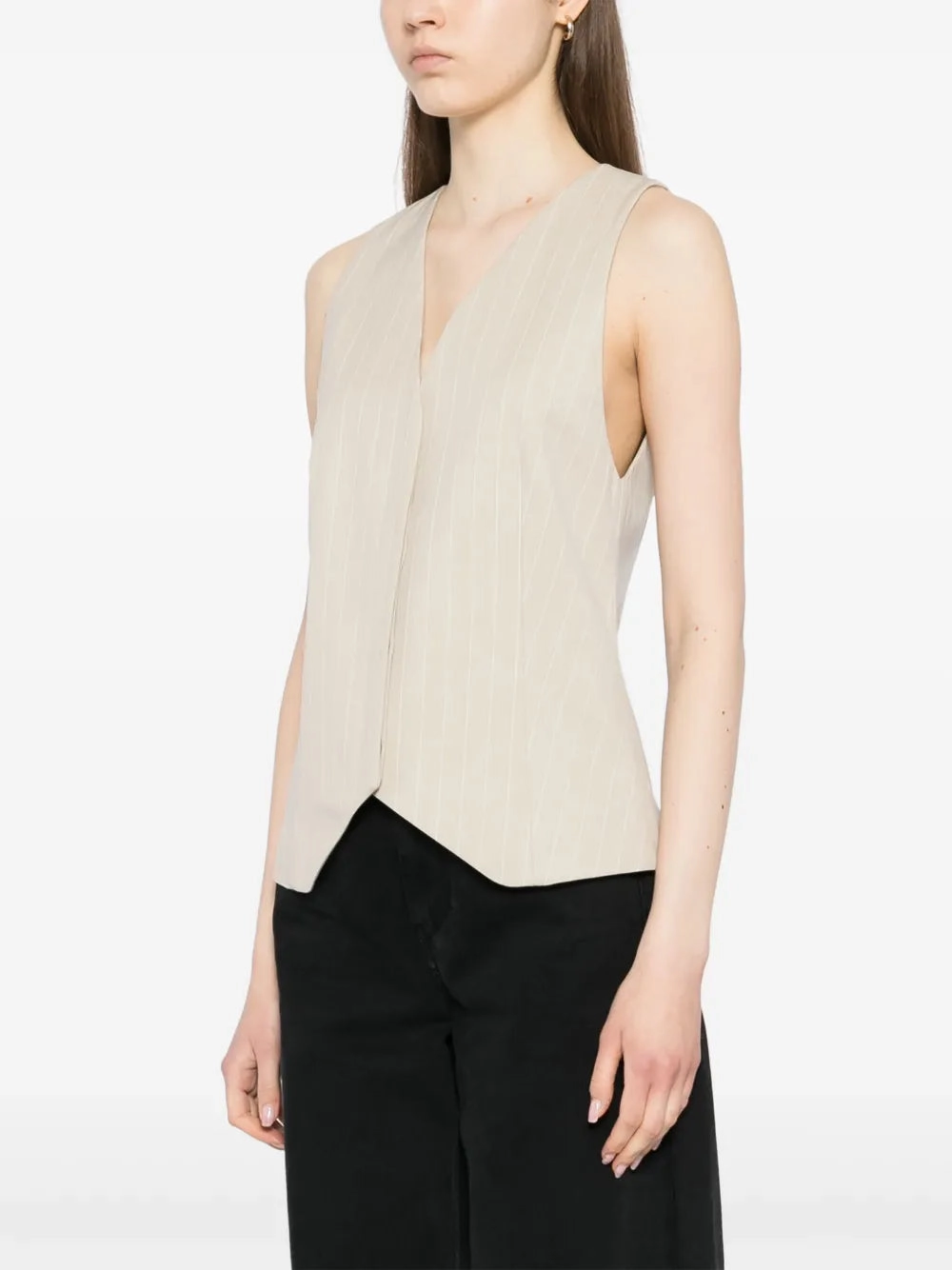 Tension Balanced Design Pinstripe Wool Vest in Latte