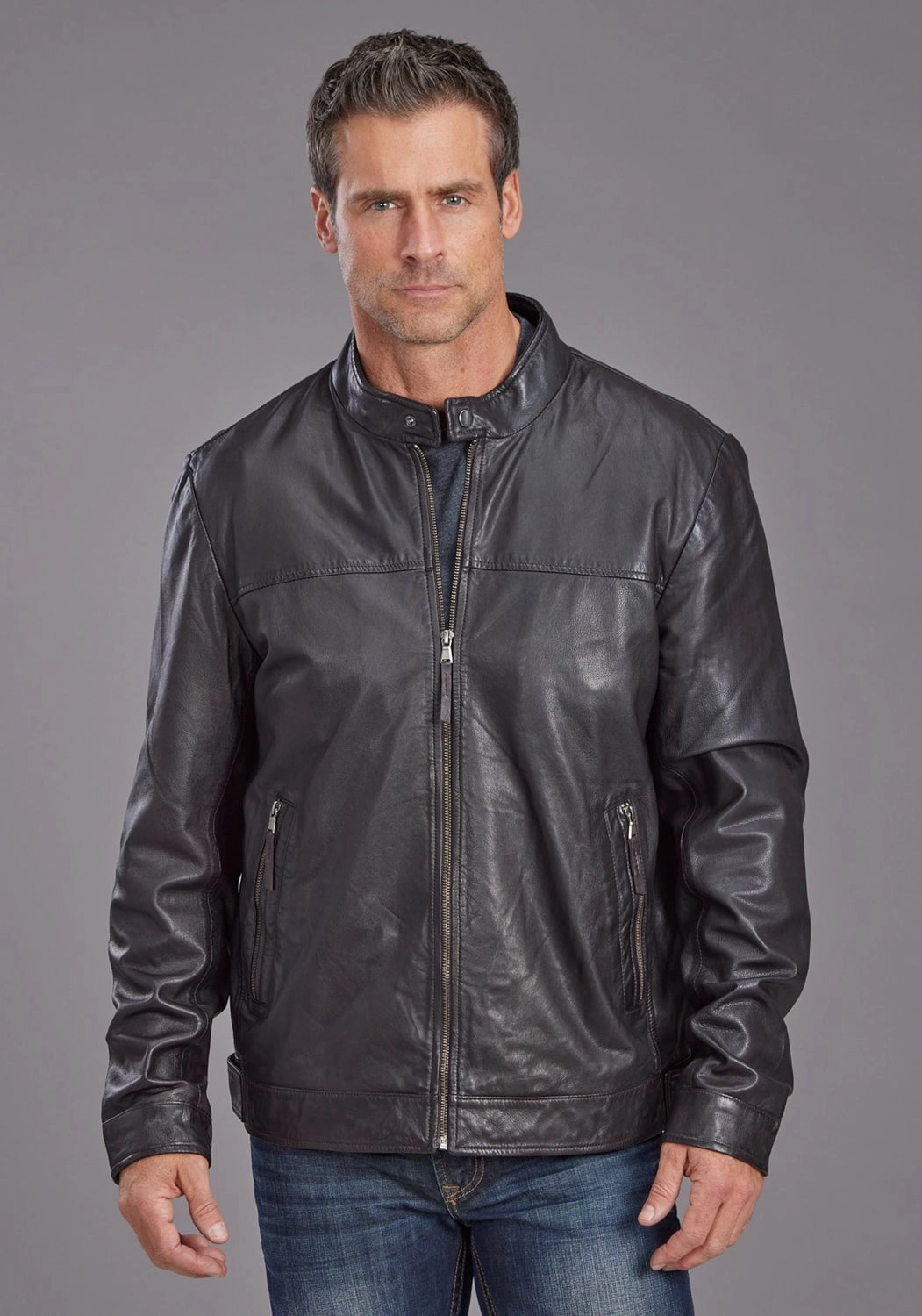 Casual Outdoor Look Stetson Mens Smooth Cafe Racer Brown Leather Leather Jacket