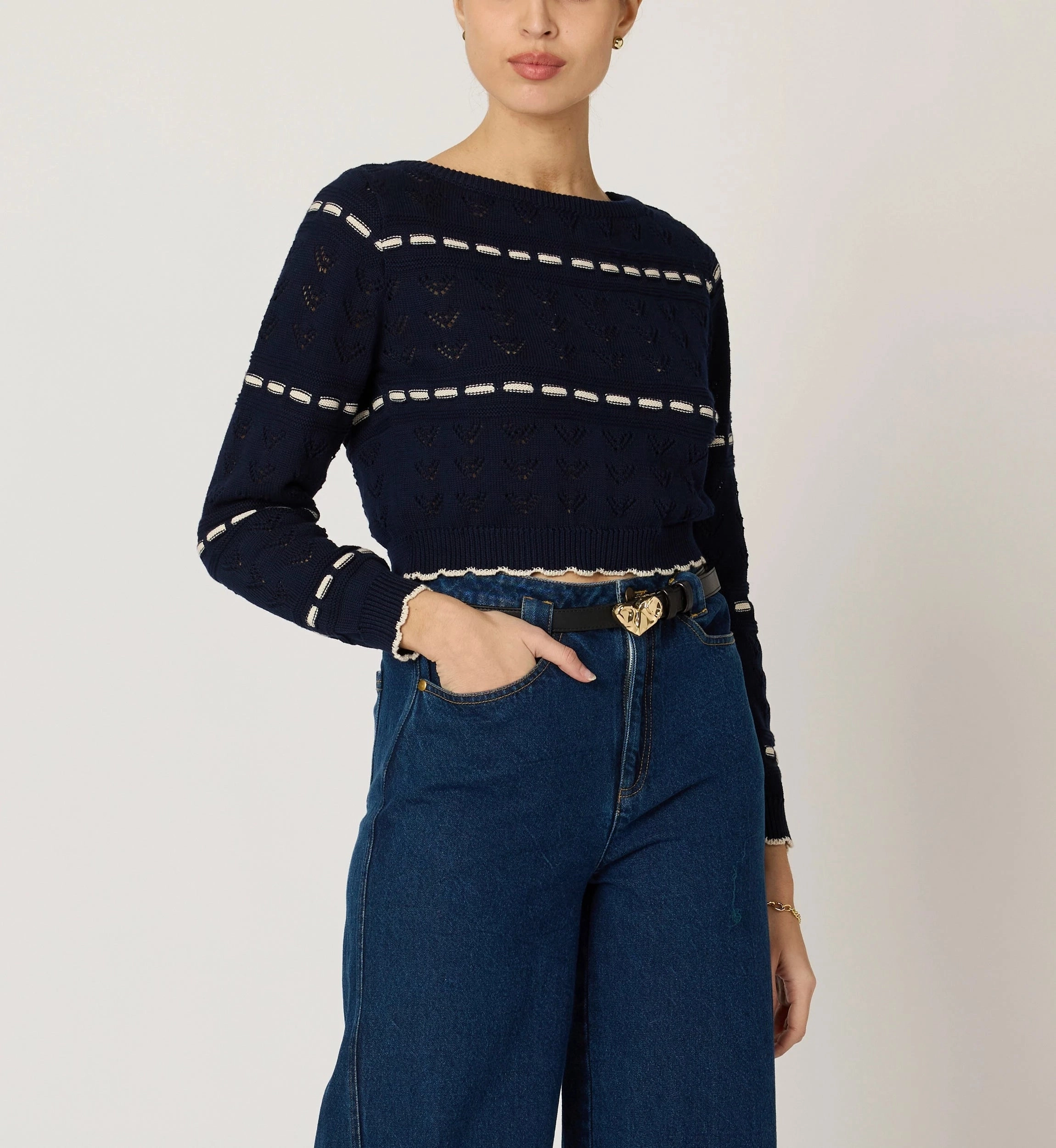 Estrella Sweater | Dark Blue/Ivory Multipurpose Design Tagless Neckline Design
