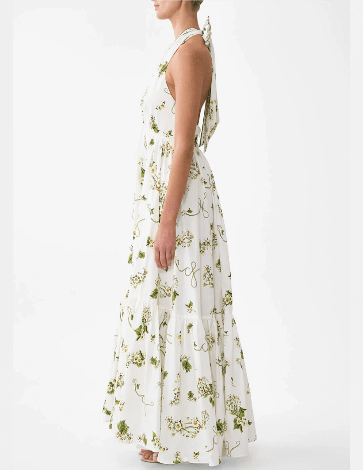 Camilla Ruffle Hem Halter Dress Silk Air Zip-Closure