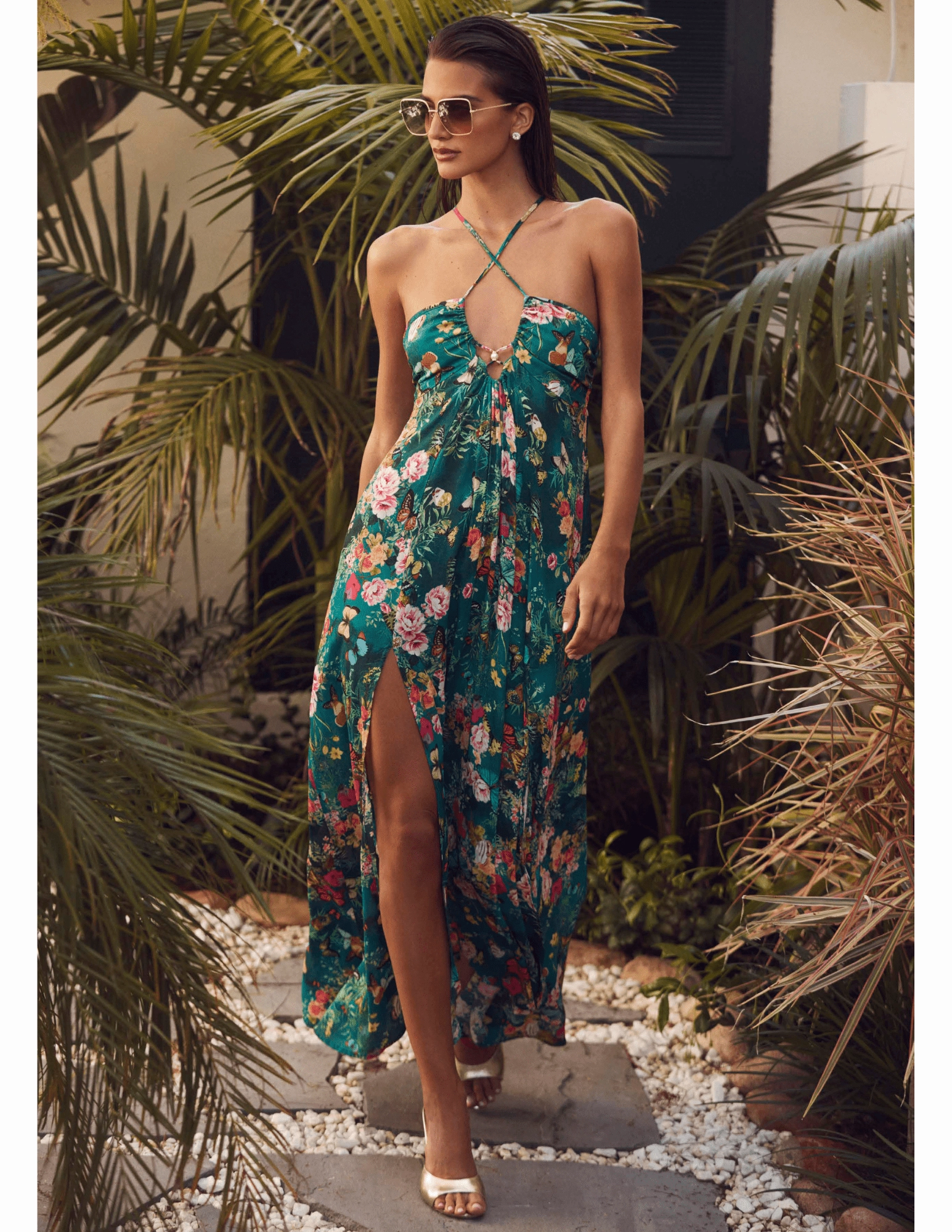 L'AGENCE Geneva Halter Maxi Dress Sweat Wicking Liner Zero Waste Manufacturing