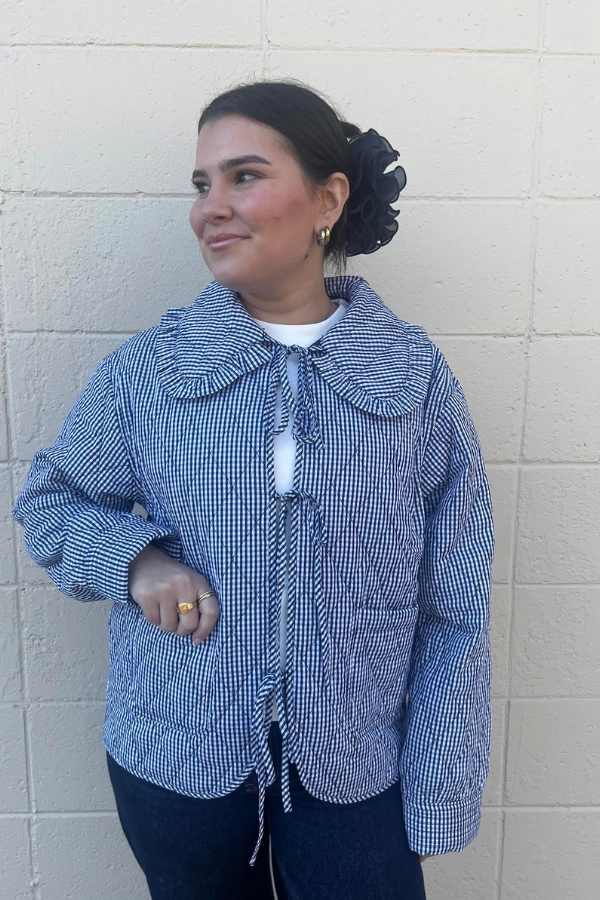 ButterSoftTexture Quilted Gingham Jacket - Navy