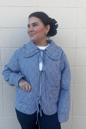 Quilted Gingham Jacket - Navy NonChafeCollarTech