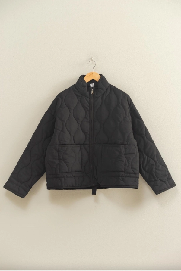 Quilted Jacket - Black WrinkleResistant Cloth SweatWicking Fabric