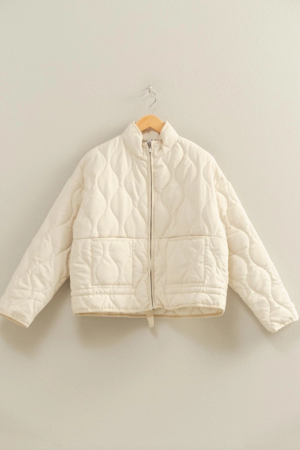 Quilted Jacket - Cream EasyCare Fabric ContrastPlacket