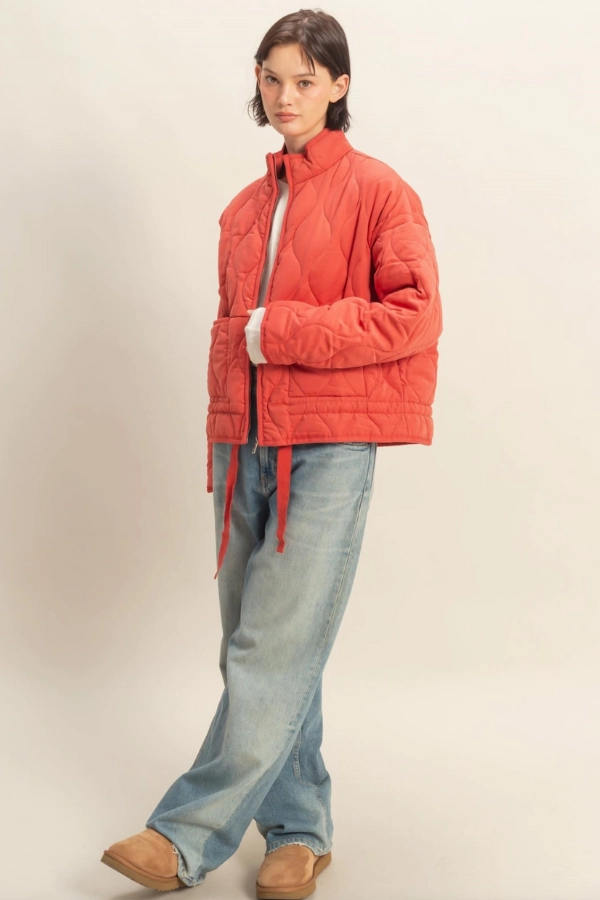 Quilted Jacket - Pale Red HoodedVersion Anti Static Treatment