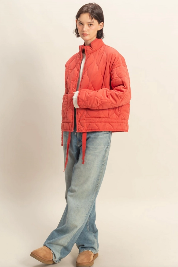 Quilted Jacket - Pale Red Fashionable Shirt