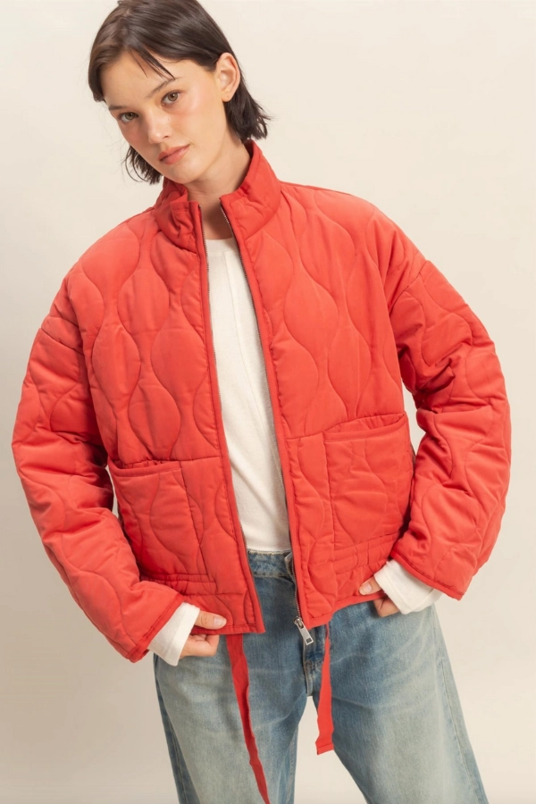 Quilted Jacket - Pale Red Durable Interlock Stitch