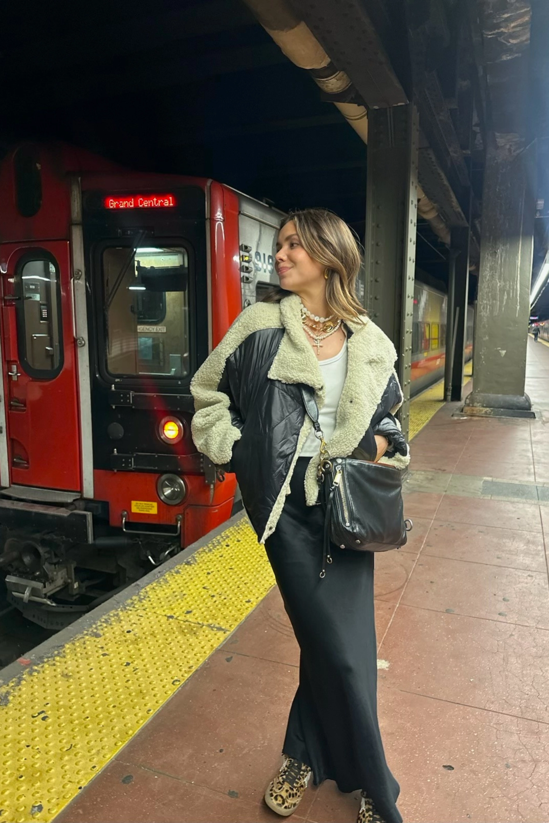 Quilted Shearling Bomber Jacket Reinforced Shoulders