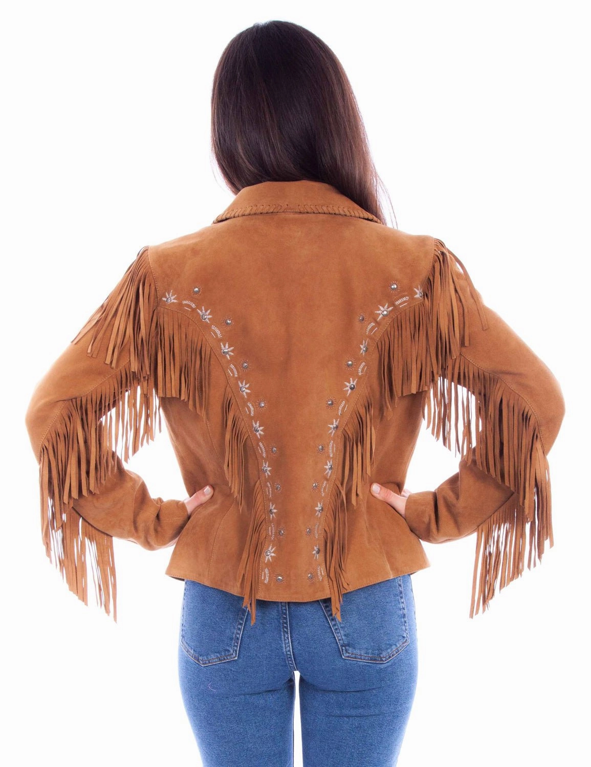 Zippered Closures Scully Womens Western Fringe Button Tan Leather Leather Jacket