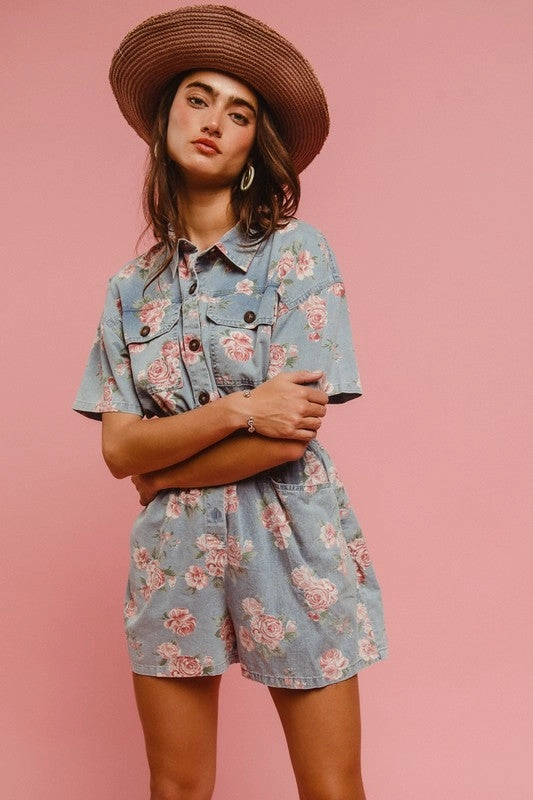 Easy Comfort Fit QUINN FLORAL PRINT WASHED LIGHTWEIGHT ROMPER S-XL